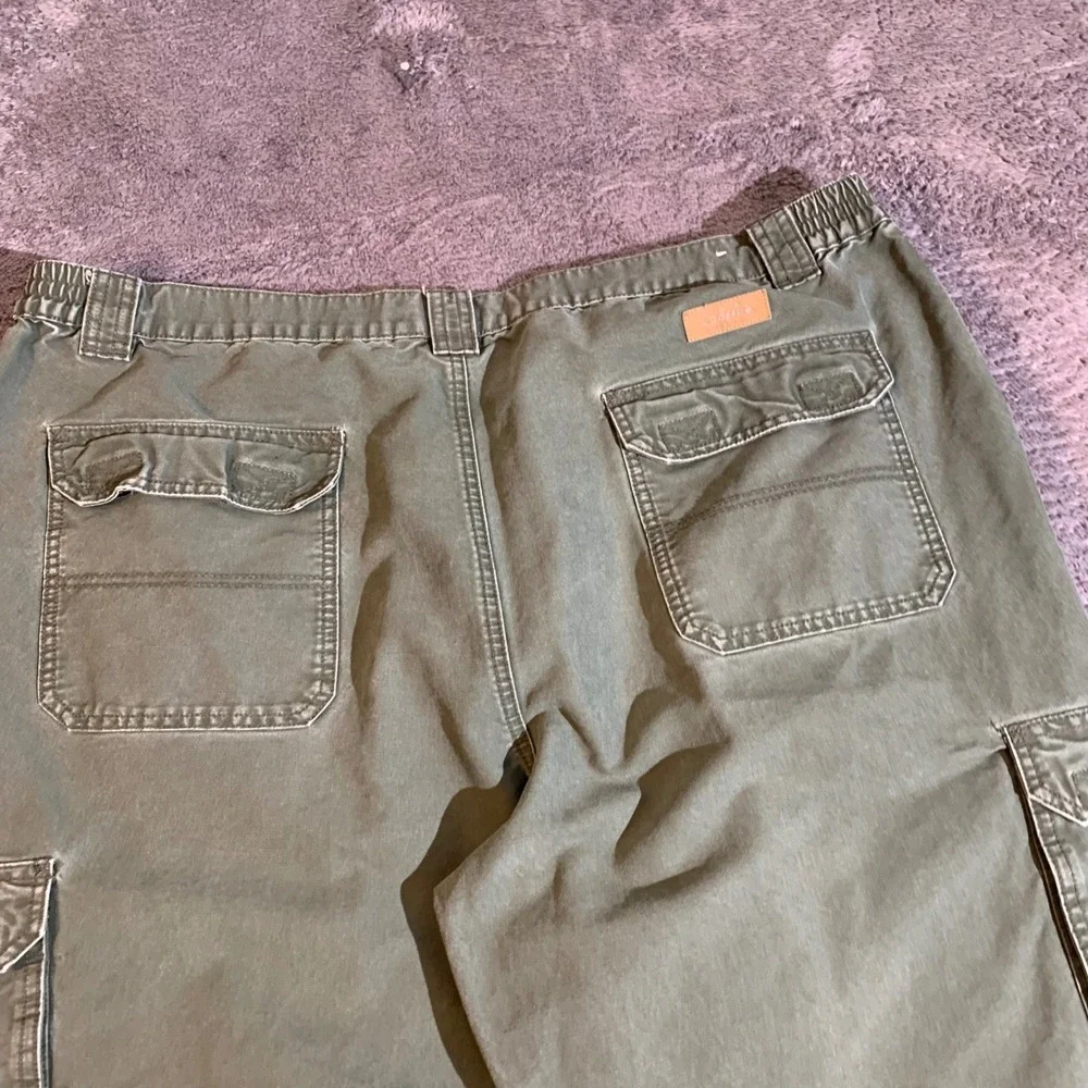 Cabelas Trail Hiker Mens Cargo‎ Pants Olive Green Canvas Elastic Waist 44x32